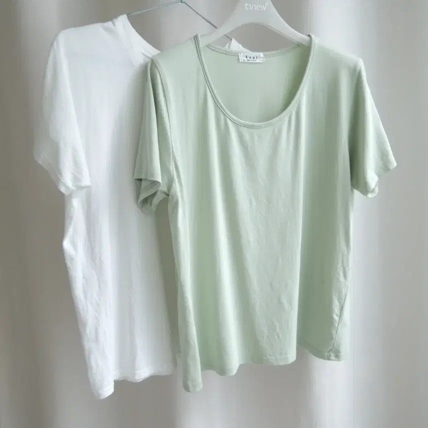 [BUNJANG] Basic Cotton T-shirts (White, Green) - Size 55-66 / 기본 면티셔츠 55~66 화이트 그린