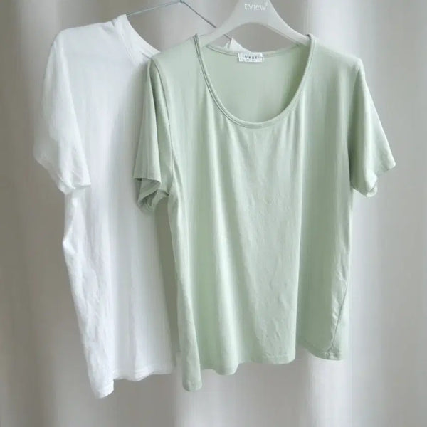 [BUNJANG] Basic Cotton T-shirts (White, Green) - Size 55-66 / 기본 면티셔츠 55~66 화이트 그린