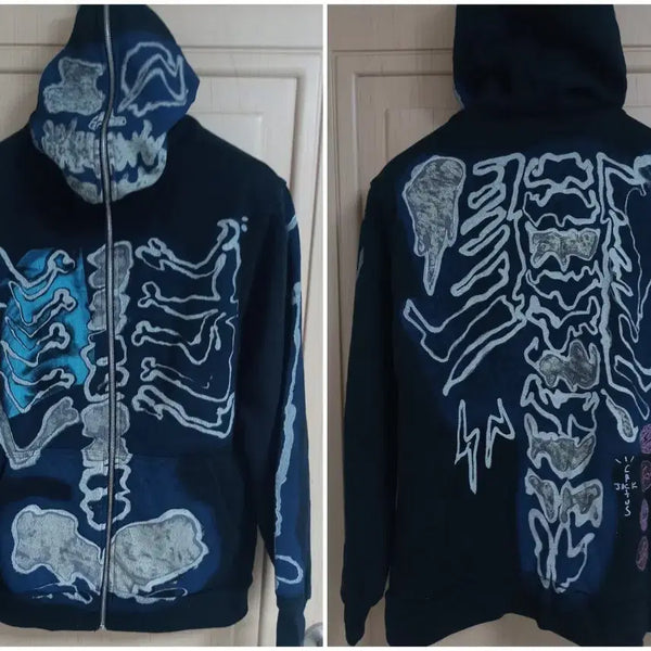 [BUNJANG] Travis Scott x Fragment Design Cactus Jack Skeleton Full Zip Hoodie Black / 트래비스 스캇 x 프라그먼트 캑터스 잭 스켈레톤 풀집 후드 블랙