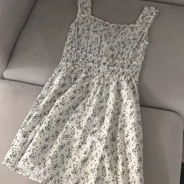 [BUNJANG] Uniqlo Cotton Gather Flower Mini Dress (White) S / [사진O] 유니클로 코튼 개더 플라워 미니 원피스(화이트)s