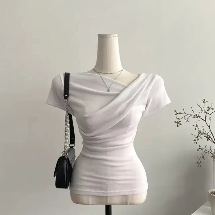 [BUNJANG] Draped Short Sleeve T-Shirt White / 드레이프 반팔티