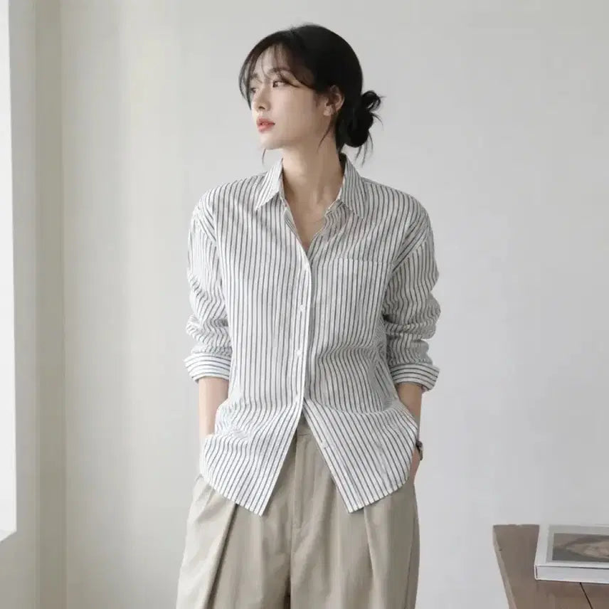[BUNJANG] Oversized Striped Pocket Shirt / (새상품)오버핏 스트라이프 포켓 남방 셔츠