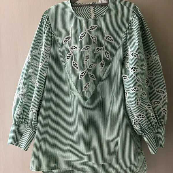 [BUNJANG] Sandro Green Stripe Blouse / 산드로 블라우스 그린 스트라이프