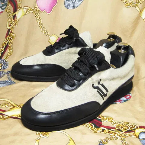 [BUNJANG] Gianni Versace Black & Gray Calfskin Leather Logo Patch Sneakers / 이태리명품 지아니베르사체 블랙 & 그레이 카프스킨 스니커즈 280