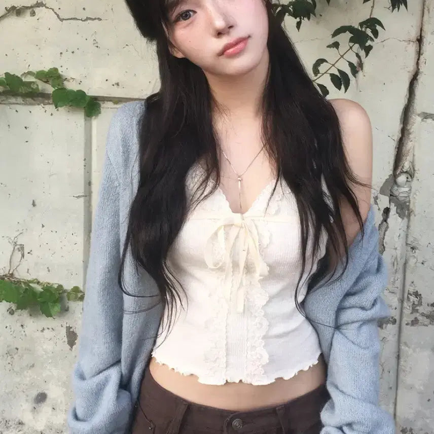 [BUNJANG] Modi Mood You Lace Frill Sleeveless Top - Cream / 모디무드 너에게 레이스 프릴 슬리브리스 나시 - 크림