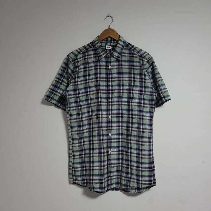 [BUNJANG] Uniqlo Men's Linen Blend Plaid Short Sleeve Shirt L / (L) UNIQLO 유니클로 반팔 체크 셔츠 남방 마혼방