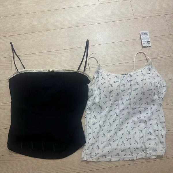 [BUNJANG] Comfort Lab Cami Tank Set (White Flower Pattern, Black) / 컴포트랩 캡나시 일괄