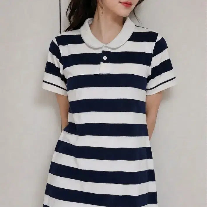[BUNJANG] CHUMS Women's Striped Pique Collar Dress Navy / [WL] 첨스(CHUMS) 여성 스트라이프 피케 카라 원피스 (네이비)