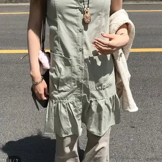 [BUNJANG] Sizzle Odd Daily Ops Shirt Dress Mint / 시즐 오드 데일리 ops 셔츠 원피스 민트 새상품 히피디피