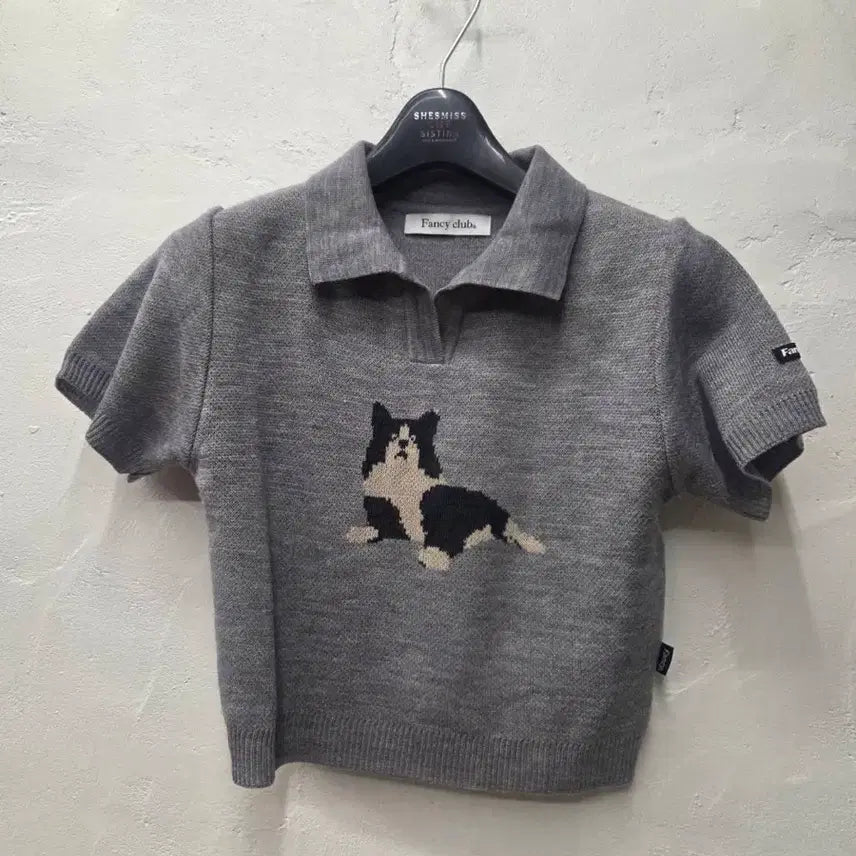 [BUNJANG] Fancy Club Women's Collar T-Shirt Knit Crop Short Sleeve Grey S / 팬시클럽 여 카라티 그레이/니트/크롭/반팔 S