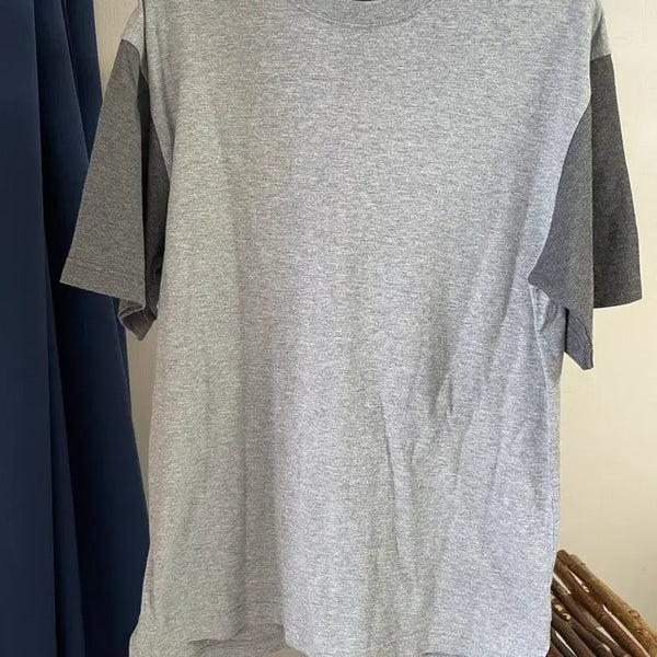 [BUNJANG] MR.JUNKO Mélange Charcoal Color Block Short Sleeve T-Shirt M / 미스터준코 멜란지 차콜 배색 반팔 티셔츠 M
