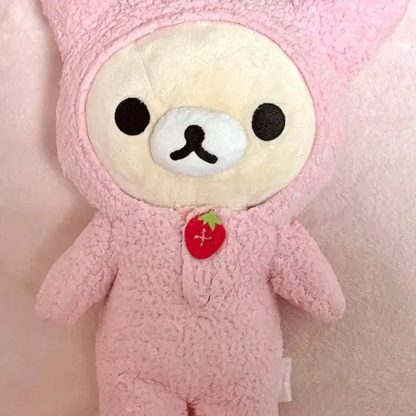 [BUNJANG] Rilakkuma Strawberry Rabbit Plush Doll / 코리락쿠마 딸기 단추 우사기 토끼 인형