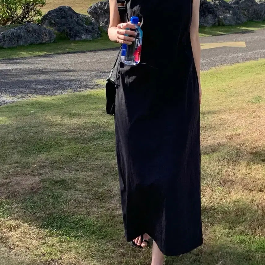 [BUNJANG] Diamant Slush Round Neck Sleeveless Long Dress Black M / 디어먼트 슬러쉬 라운드넥 나시 롱원피스 블랙 M