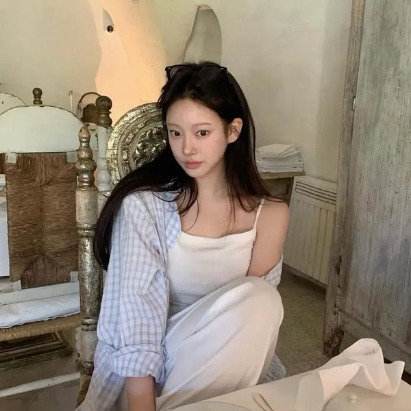 [BUNJANG] Leeds Airy Summer Check Shirt Sky Blue / leeds 리즈 에어리 썸머 에어리 체크셔츠 스카이블루