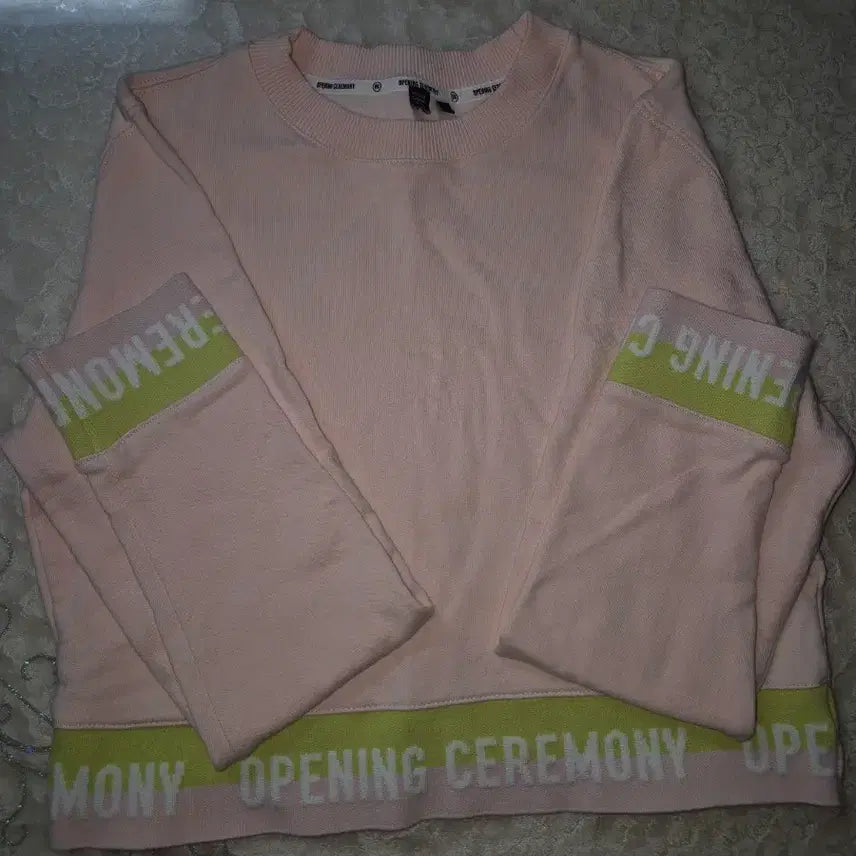 [BUNJANG] Opening Ceremony Signature Logo Banding Fleece Sweatshirt (Light Pink) / [S] 오프닝세레모니 정품 시그니처 로고 밴딩 기모 맨투맨 (연핑크)
