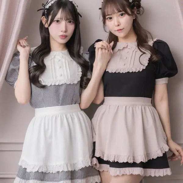 [BUNJANG] Pium Cotton Frill Cafe Short Sleeve Dress with Apron / pium 피움 앞치마가 달린 코튼 프릴 카페 반팔 원피스