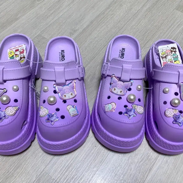 [BUNJANG] Sanrio Kuromi Purple Platform Crocs Slippers 250mm / 산리오 쿠로미 퍼플 통굽 크록스 슬리퍼 250mm