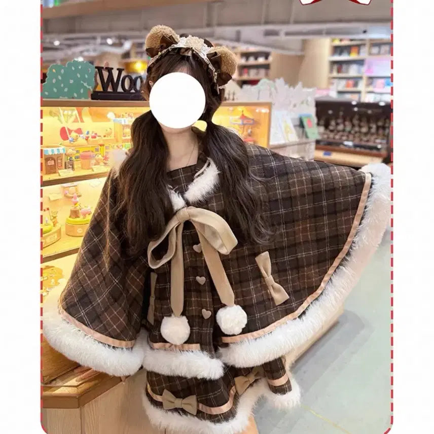 [BUNJANG] Checkered Brown Poncho / 체크무늬 갈색 판초 지뢰계 양산형