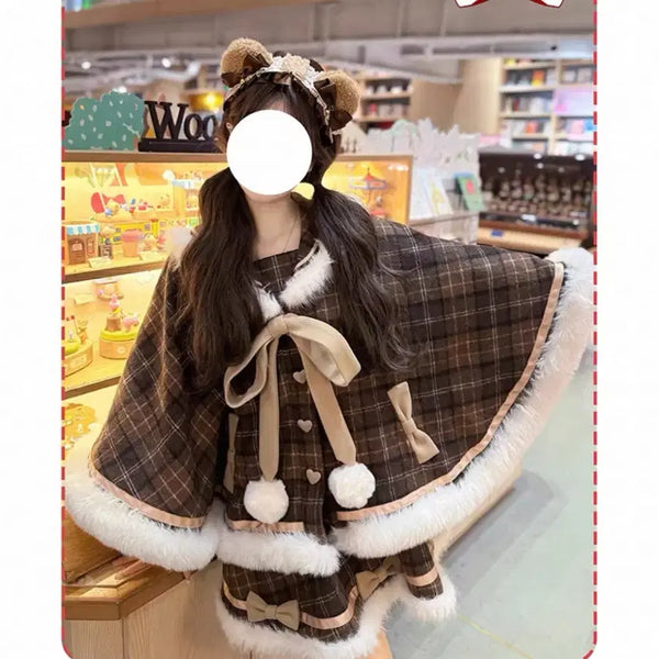 [BUNJANG] Checkered Brown Poncho / 체크무늬 갈색 판초 지뢰계 양산형