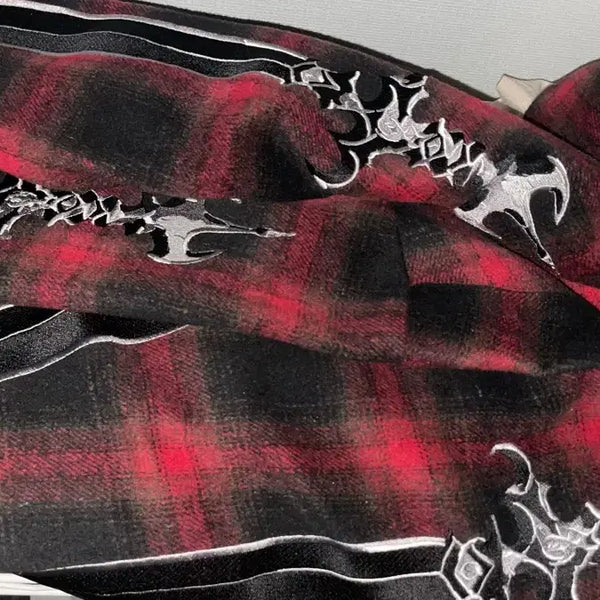 [BUNJANG] THUG CLUB Arab Sword Flannel Hoodie Red / [3]떠그 클럽 아랍 소드 플란넬 후드 레드