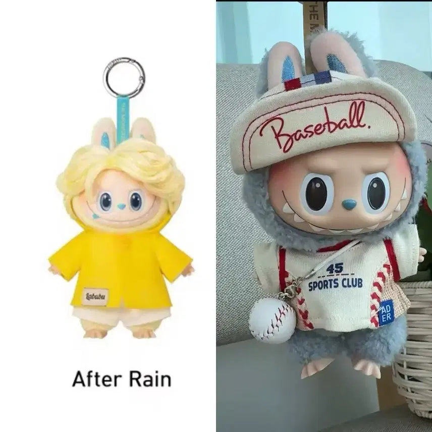 [BUNJANG] Labubu After Rain Yellow Keychain Baseball Outfit Set / 라부부 헤어살롱 애프터레인+야구옷 박스밑개봉