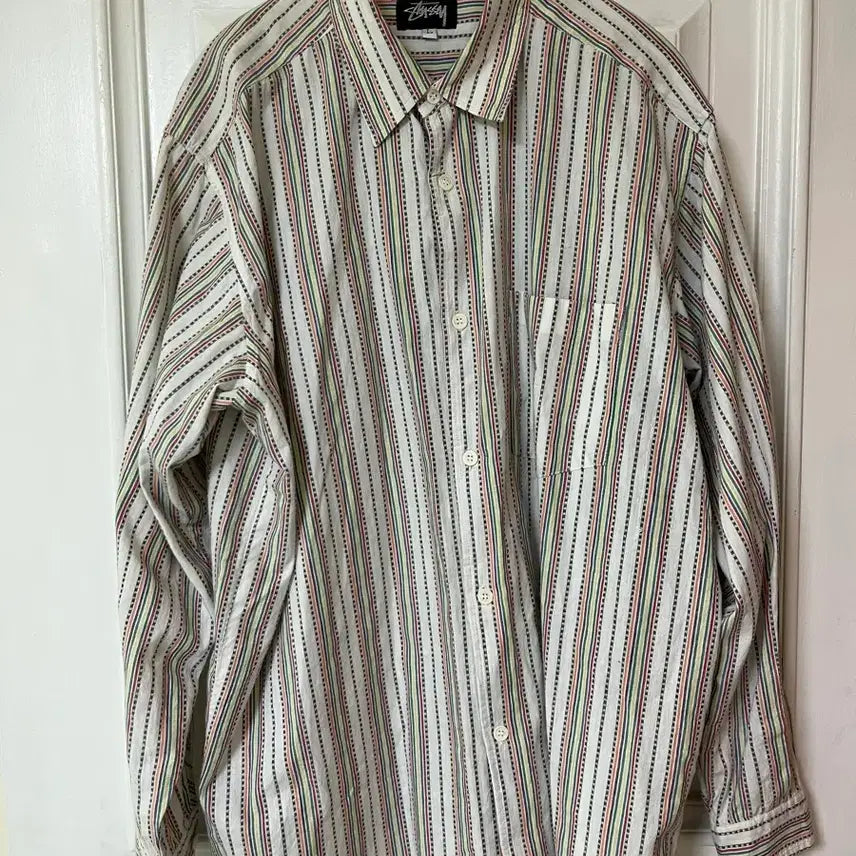 [BUNJANG] 80s Stussy USA Made Striped Pattern Shirt / 80s Stussy 셔츠