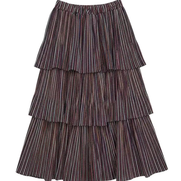 [BUNJANG] Women's Striped Elastic Waist Tiered Skirt / 여성F/ 스트라이프 밴딩 캉캉 스커트 치마