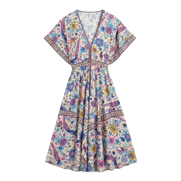 [BUNJANG] Women's Ethnic Pattern Asymmetrical V-Neck Resort Dress / 여성F/ 에스닉 패턴 언발 양V넥 휴양지 원피스