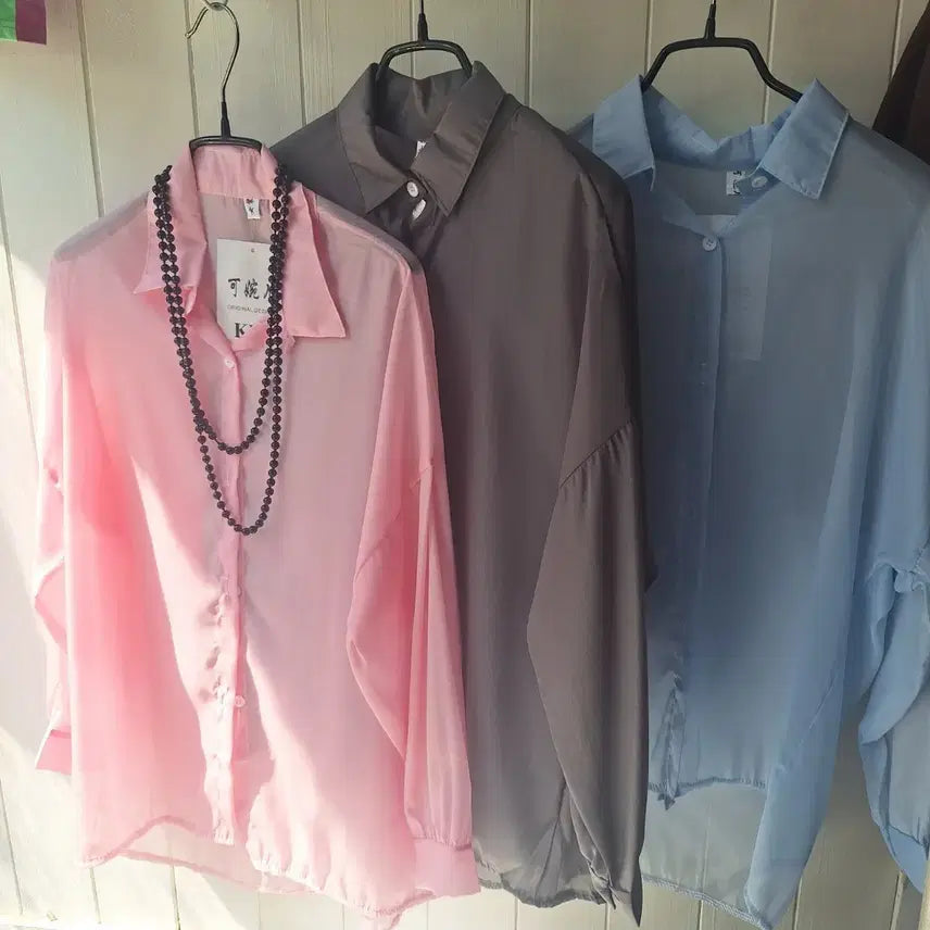 [BUNJANG] See-Through Shirt (Pink, Grey, Blue, Black, White) / 시스루 셔츠 핑크 그레이 블루 블랙 화이트