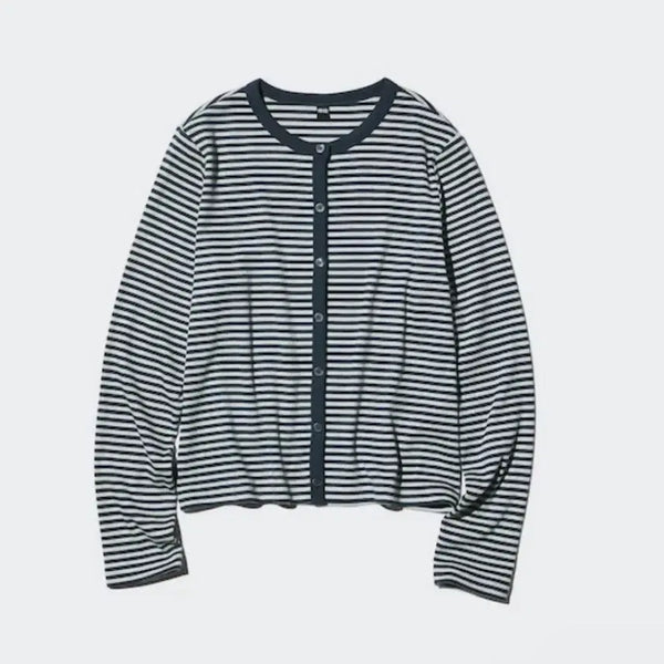 [BUNJANG] Uniqlo Soft Rib Cardigan Stripe Navy / 택달린상품 유니클로 소프트 립 가디건 스트라이프 네이비 당일배송