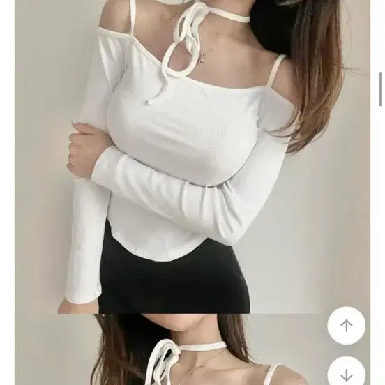 [BUNJANG] X-Choker Ribbon Off-Shoulder Top / X자 초커 리본 오프숄더