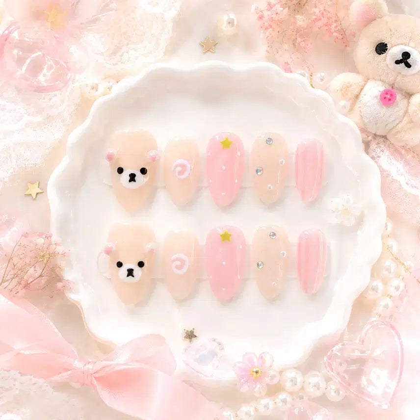 [BUNJANG] Rilakkuma Strawberry Pink Handmade Nail Tips / 코 리락쿠마 딸기 핑크 수제네일팁