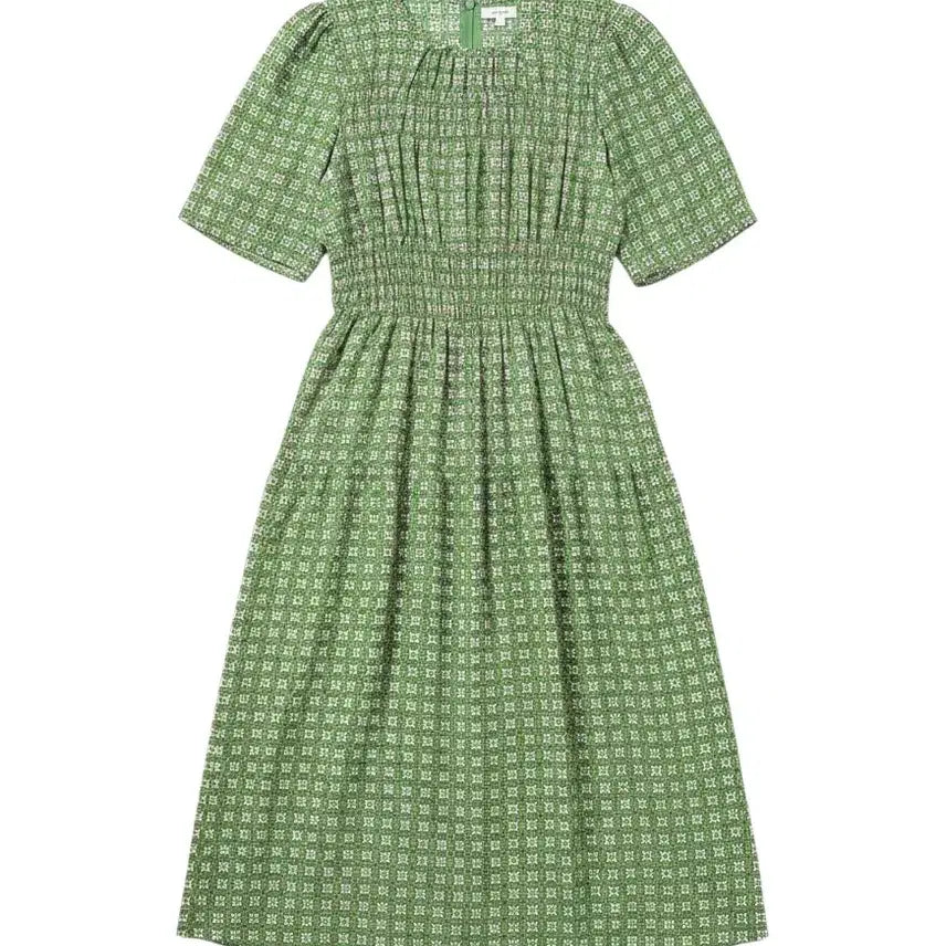 [BUNJANG] Women's Luxury Pattern Short Sleeve Dress Green / 여성F/ 그린 럭셔리 패턴 반팔 원피스