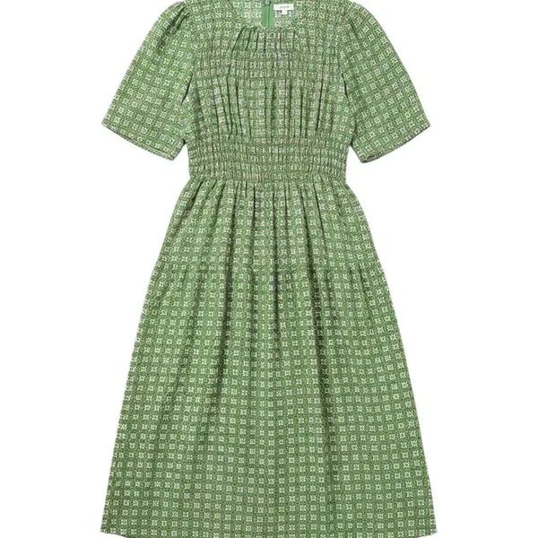 [BUNJANG] Women's Luxury Pattern Short Sleeve Dress Green / 여성F/ 그린 럭셔리 패턴 반팔 원피스