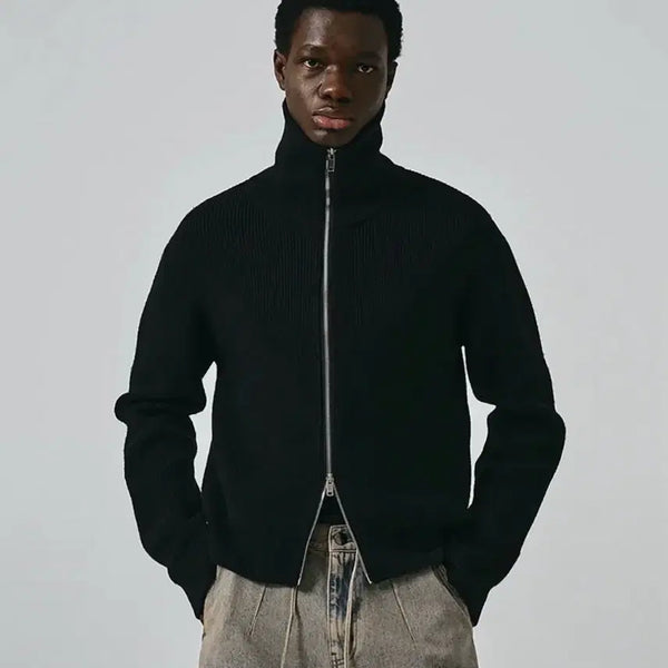 [BUNJANG] Noir Highneck Knit Jacket Black / 노이어 하이넥 니트 자켓 블랙