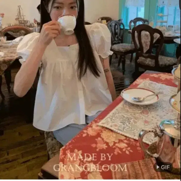 [BUNJANG] Grand Bloom Puff Shirring Blouse / 그랑블룸 퍼프 셔링 블라우스