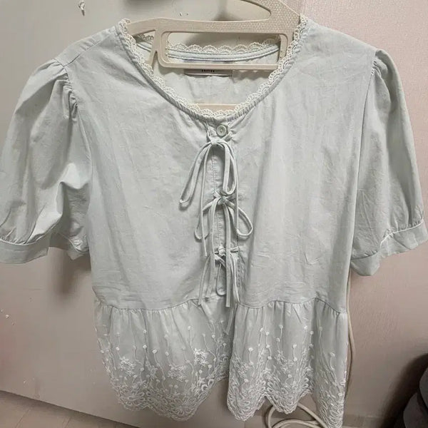 [BUNJANG] Mint Lace Blouse / 민트색 레이스 블라우스