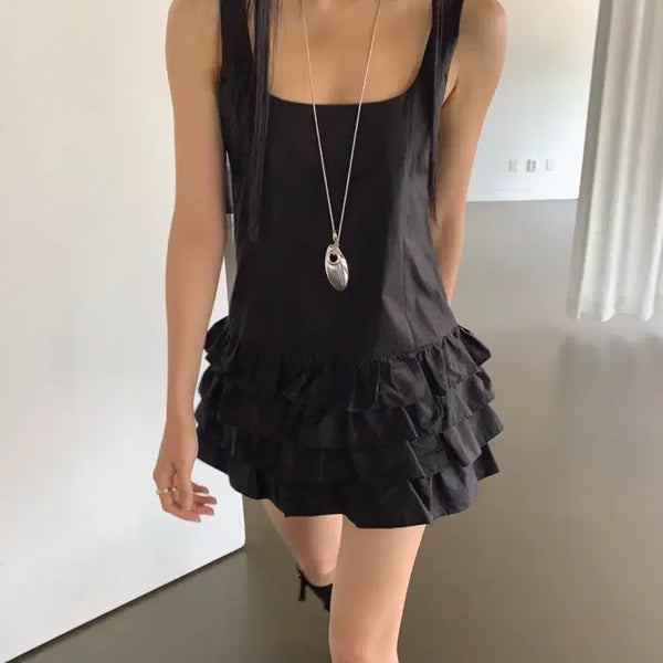 [BUNJANG] L'ardi Black Frill Mini Dress / 르아르디 블랙 프릴 원피스