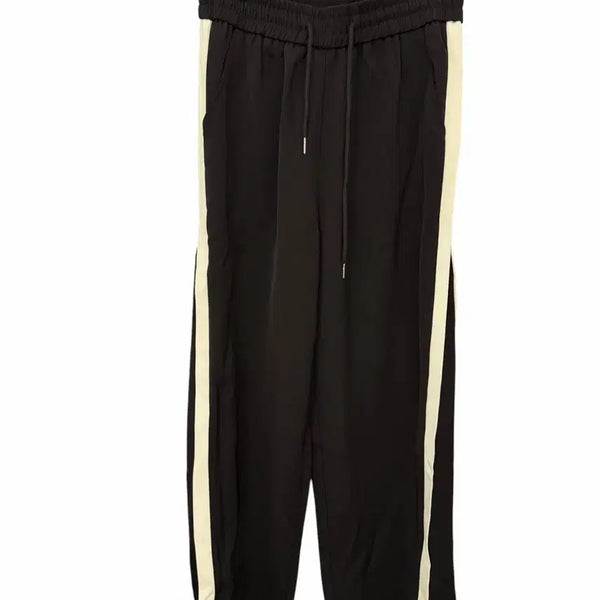 [BUNJANG] Women's Black Line Point Wide Banding Pants / 여성L/ 폴리 블랙 라인 포인트 와이드 밴딩 팬츠