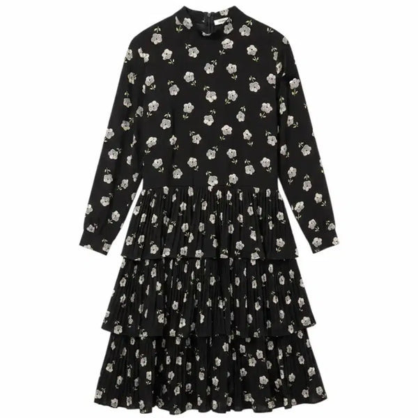 [BUNJANG] Women's Black Floral Ruffle Dress (Size S) / 여성S/ 블랙 플라워 패턴 캉캉 원피스