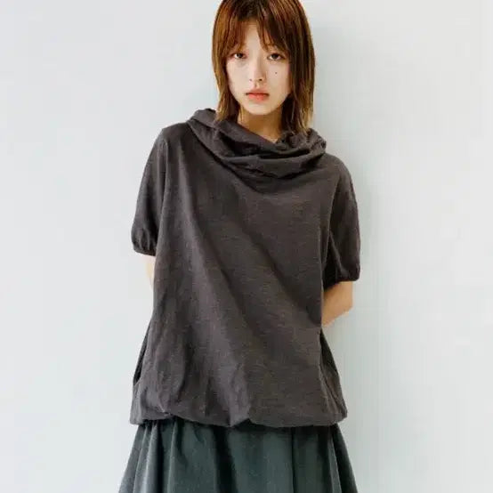 [BUNJANG] OHEHIO Cowl Neck Hoodie Charcoal / 오헤시오 카울넥후드 챠콜