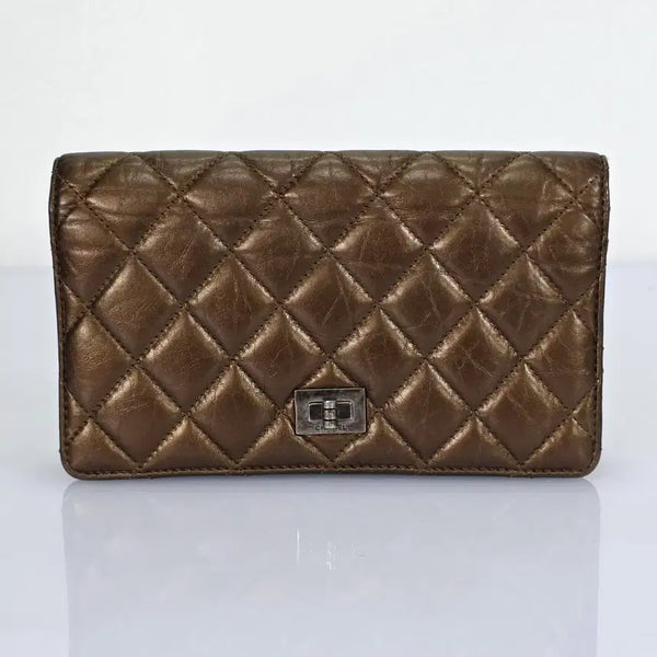 [BUNJANG] Chanel Vintage 2.55 Quilted Long Wallet Aged Calfskin Bronze/Brown Antique Silver Hardware / 샤넬 빈티지 2.55 퀼팅 장지갑