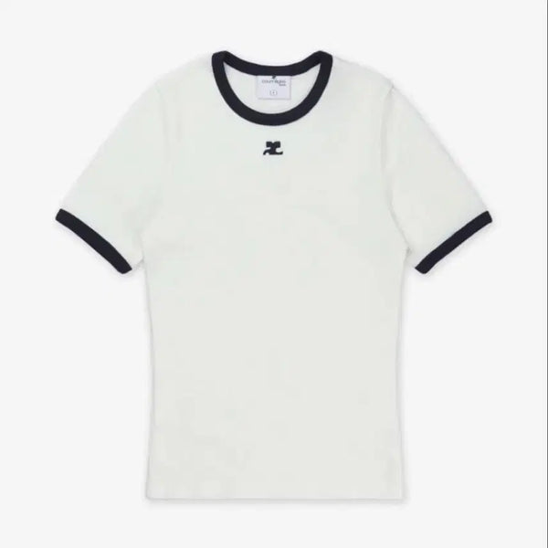[BUNJANG] Courreges Signature Contrast Short Sleeve T-shirt / 급처) 꾸레쥬 시그니처 콘트라스트 반팔 배색 티셔츠