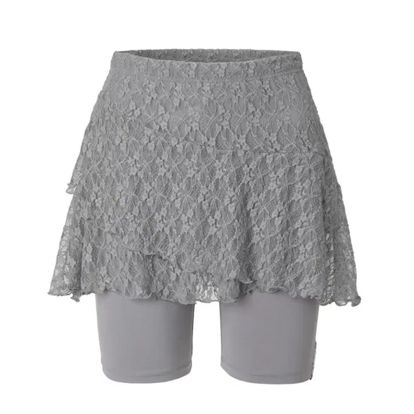 [BUNJANG] Mireco Lace Layered Wrap Skirt Pants Grey / 미레코 레이스 레이어드 랩 치마바지 그레이