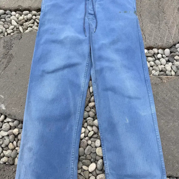 [BUNJANG] 1970s Hard Faded Herringbone Twill (HBT) French Work Pants / HARD FADED 70s HBT WASHED 헤링본트윌 프렌치워크팬츠