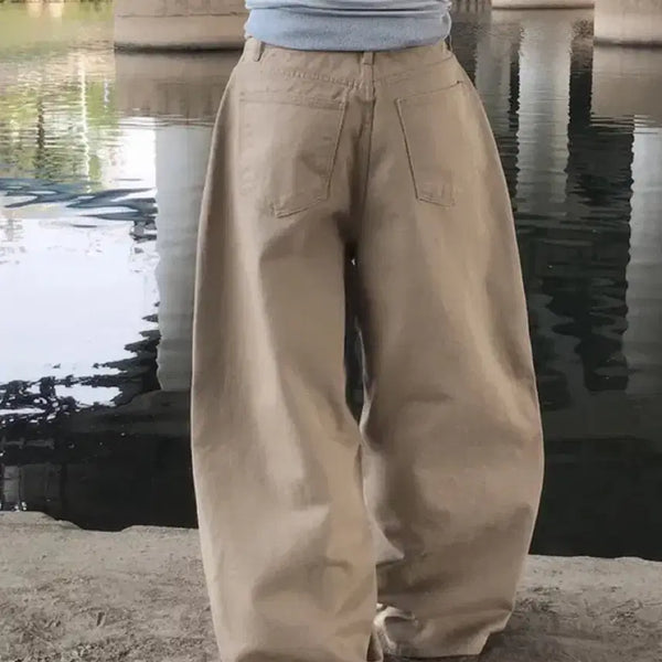 [BUNJANG] Beige Balloon Fit Wide Pants / 베이지 벌룬핏 와이드팬츠