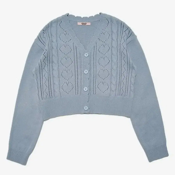 [BUNJANG] Ordinary Holiday Heart Scallop Cardigan Sky Blue / 오디너리 홀리데이 하트스카시가디건 스카이블루 (니트가디건)