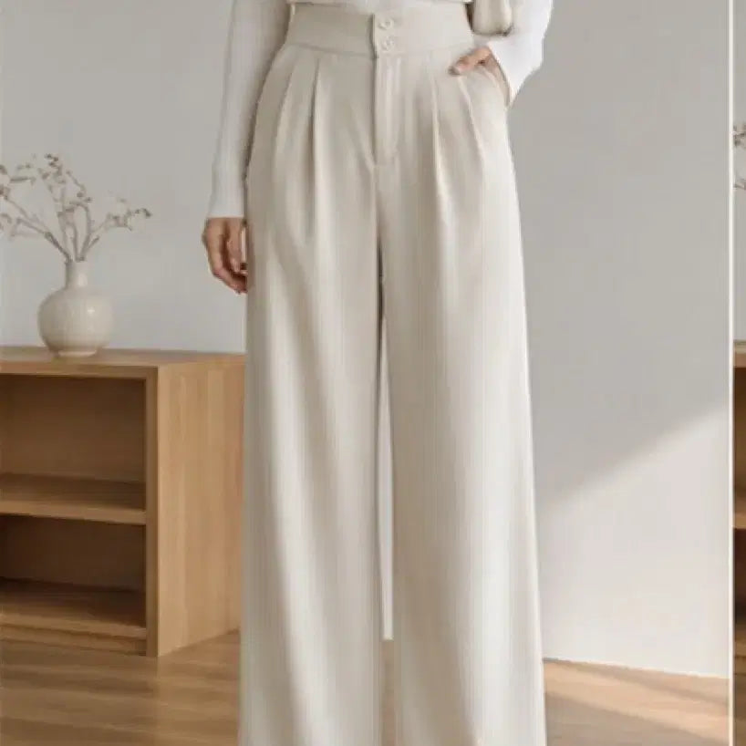 [BUNJANG] Pintuck Wide Slacks - Ivory / 핀턱 와이드 슬랙스 아이보리