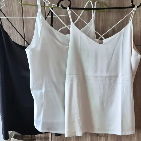 [BUNJANG] Satin Sleeveless Blouse Set of 3 / 새틴 소재 나시 블라우스 3종