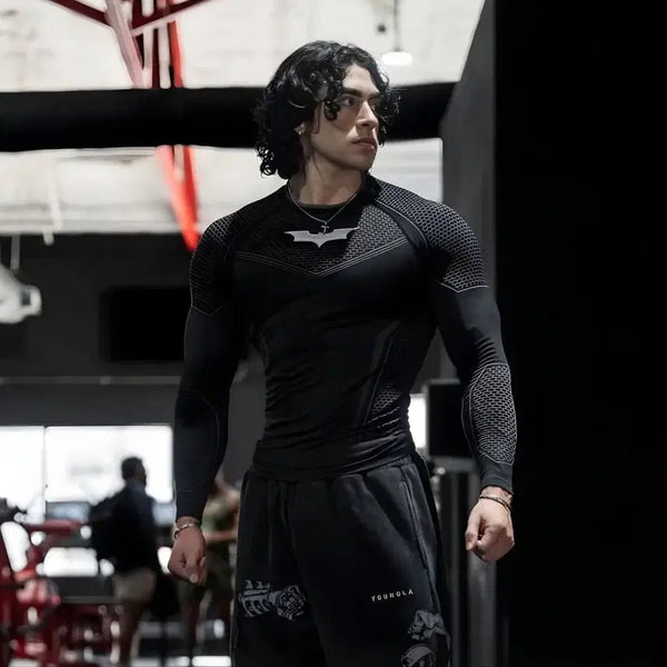 [BUNJANG] Youngla Batman Long Sleeve Compression Shirt - Black/Grey (L Size) / youngla 배트맨 긴 팔 컴프레션 L 사이즈 팝니다 블랙, 그레이